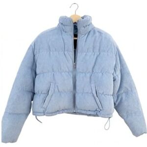 Hollister Womens XS Corduroy Puffer Winter Jacket Coat Blue